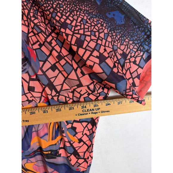 Inoah Womens Abstract Mosaic Mesh Batwing Top Blue Coral Orange S artsy Bold - Picture 4 of 10